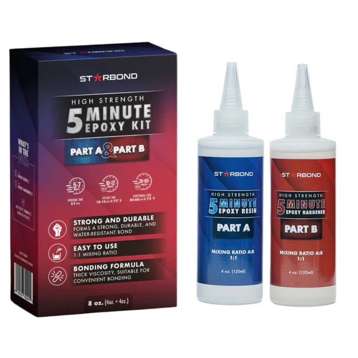 Starbond 5-Minute Epoxy Kit - Easy 1:1 Ratio, 8 oz. (4 oz. Part A, 4 oz.  Part B)